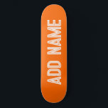 bright orange- personalised skateboard<br><div class="desc">Introducing the classic skateboard with a solid colour background in vibrant bright orange and bold white fonts! Personalise it with your name, making it uniquely yours. Perfect for skate park sessions, street tricks, or cruising around town. Designed by the innovative Alma Wad, this skateboard is not just a ride, but...</div>