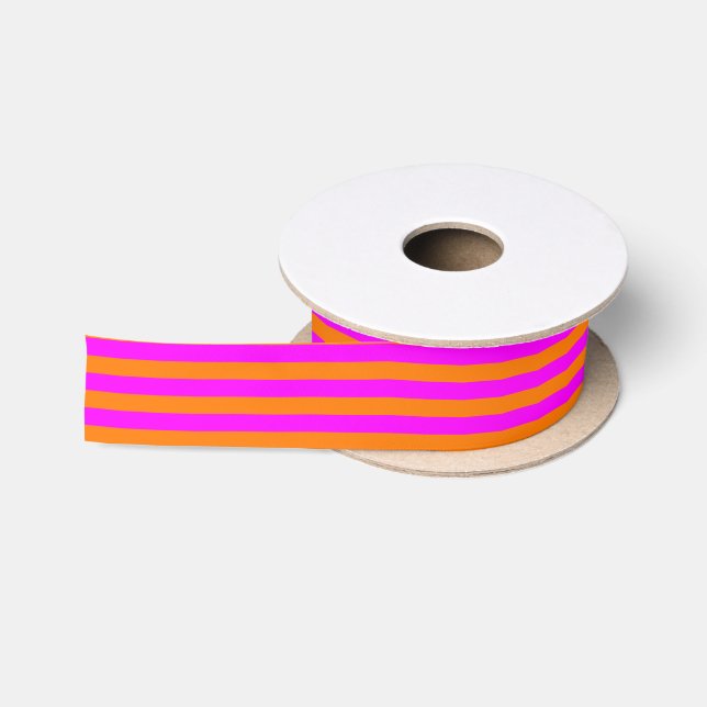 Bright Orange Pink Stripe Pattern Satin Ribbon (Spool)