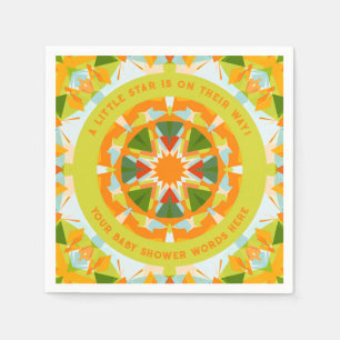 Bright Orange Playful Green Fun Star Baby Shower Napkin