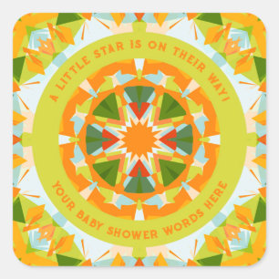 Bright Orange Playful Green Fun Star Baby Shower Square Sticker
