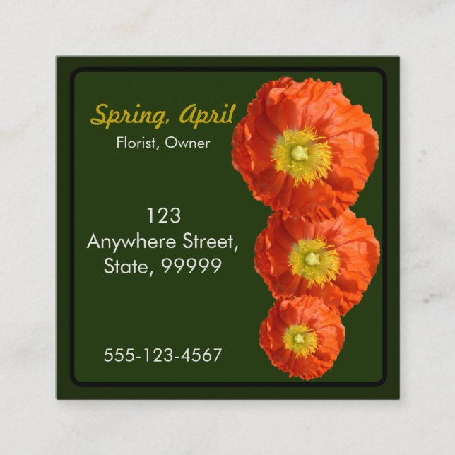 Bright Orange Poppy Flower Square Business Card (Front)