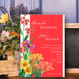 Bright Orange Purple Yellow Wildflowers  Wedding  Invitation Postcard