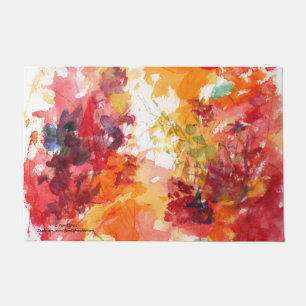 Bright orange red floral bouquet watercolor doormat