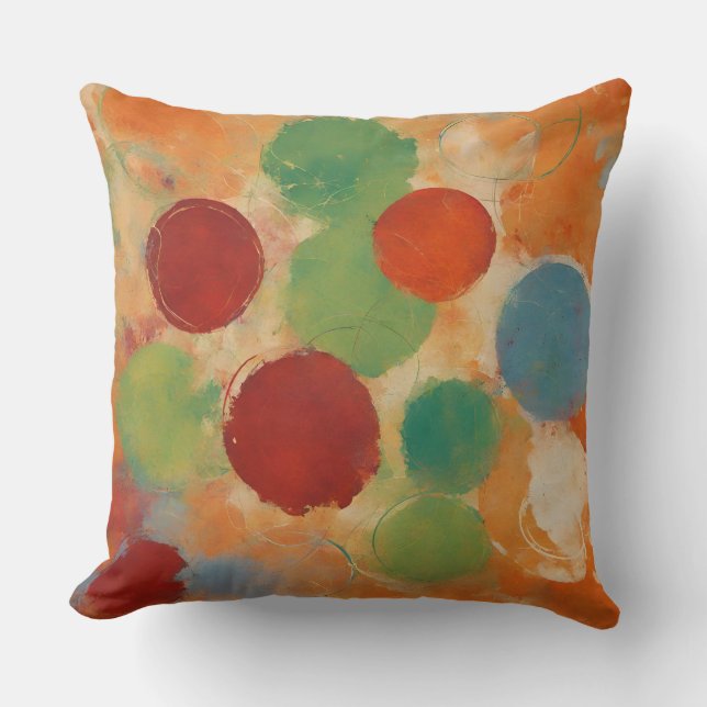 Bright Orange Red Green Dots Cushion (Front)