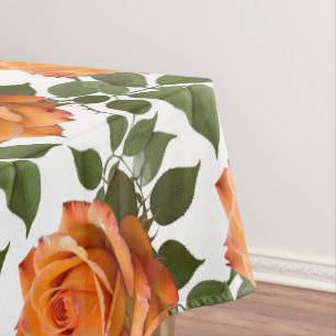 Bright Orange Roses With Green Leaves Tablecloth