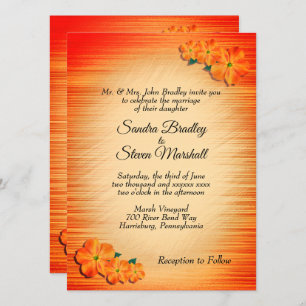 Bright Orange Rustic Flowers Wedding Invitation