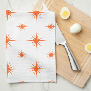 Bright Orange Starburst Pattern Retro Mid Century Tea Towel