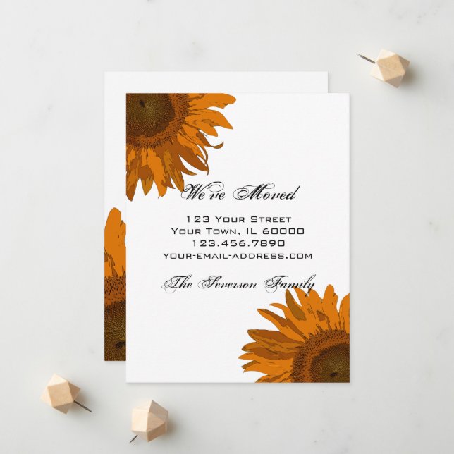 Bright Orange Sunflowers Change of Address Announcement (Front/Back In Situ)