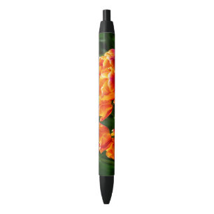 Bright orange tulips in the park     black ink pen