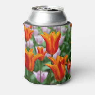 Bright orange tulips in the park can cooler