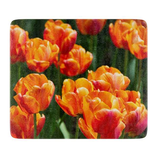Bright orange tulips in the park    cutting board (Front)