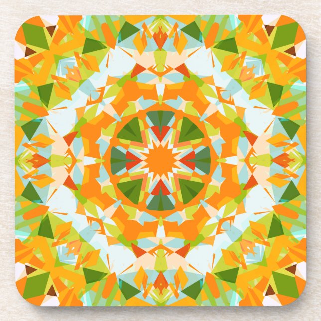Bright Orange Vibrant Green Star Boho Maximalist Coaster (Front)