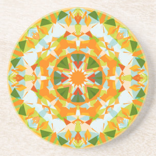 Bright Orange Vibrant Green Star Boho Maximalist Coaster