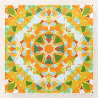Bright Orange Vibrant Green Star Boho Maximalist Glass Coaster