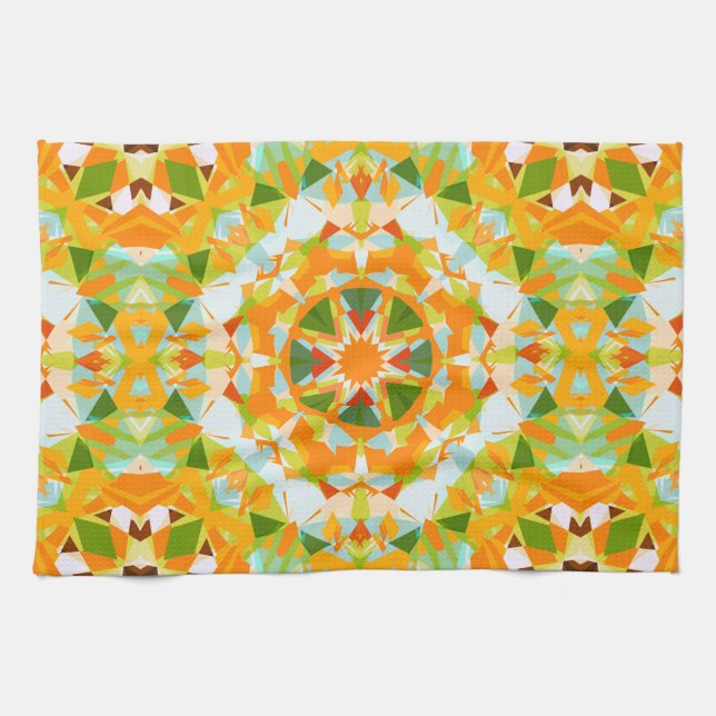 Bright Orange Vibrant Green Star Boho Maximalist Tea Towel (Horizontal)