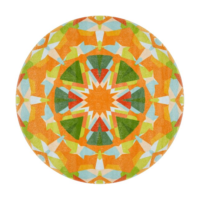 Bright Orange Vibrant Green Star Kitsch Eclectic Cutting Board (Front)