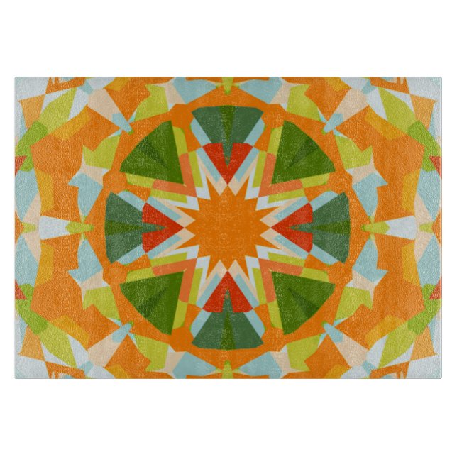 Bright Orange Vibrant Green Star Kitsch Eclectic Cutting Board (Front)