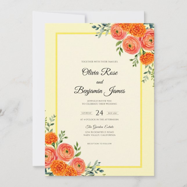 Bright Orange Vine Wedding Invitation (Front)