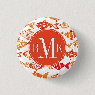 Bright Orange Watercolor Fish Pattern 3 Cm Round Badge