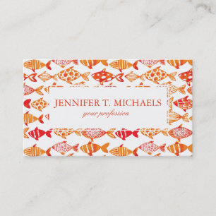 Bright Orange Watercolor Fish Pattern Business Card