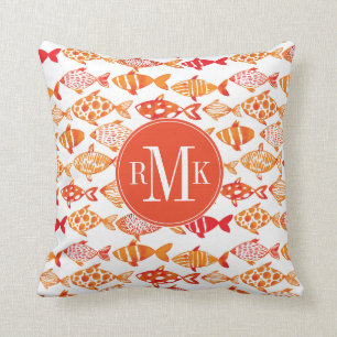 Bright Orange Watercolor Fish Pattern Cushion