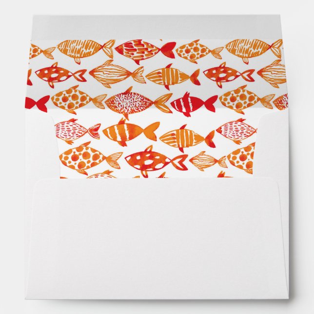 Bright Orange Watercolor Fish Pattern Envelopes (Back (Bottom))