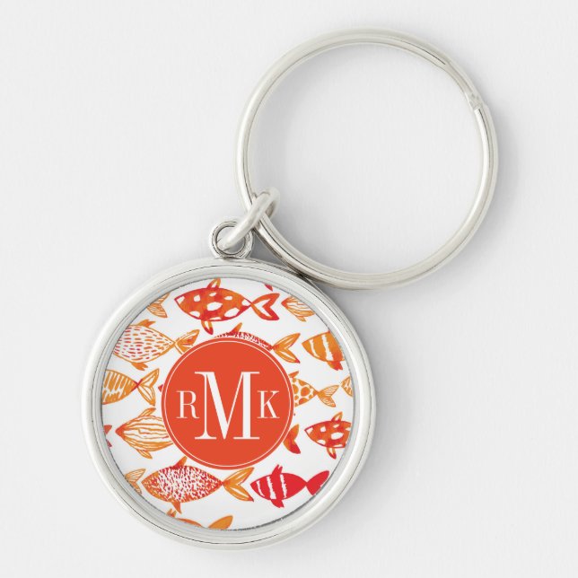 Bright Orange Watercolor Fish Pattern Key Ring (Front)