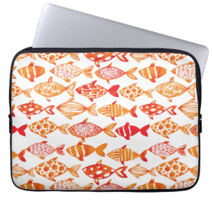 Bright Orange Watercolor Fish Pattern Laptop Sleeve