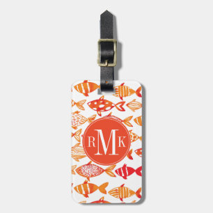 Bright Orange Watercolor Fish Pattern Luggage Tag