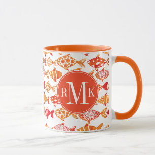 Bright Orange Watercolor Fish Pattern Mug
