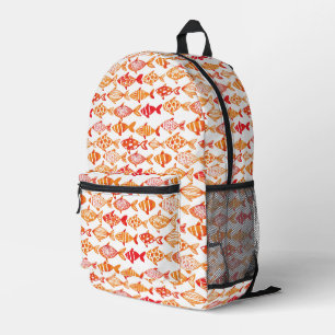 Bright Orange Watercolor Fish Pattern Printed Backpack