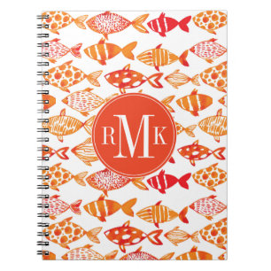 Bright Orange Watercolor Fish Pattern Spiral Notebook