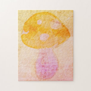Bright Orange Watercolor Mushroom Jigsaw Puzzle