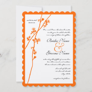 Bright Orange Wild Flower Branch Wedding Invitation