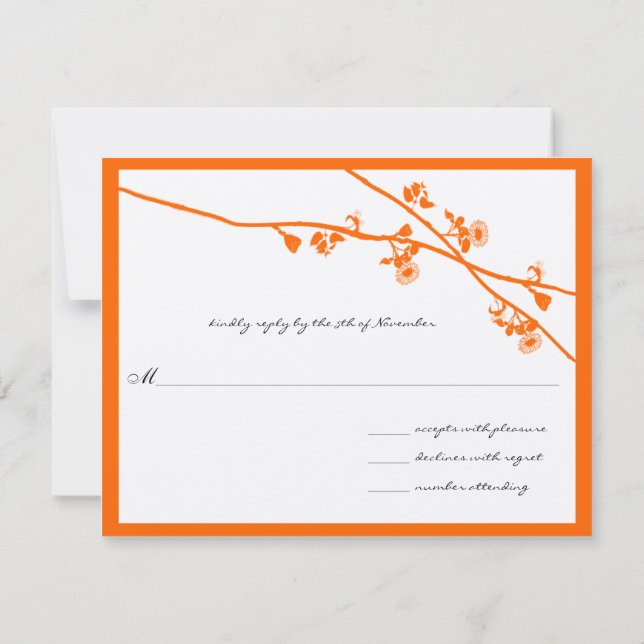 Bright Orange Wild Flower Branches Wedding RSVP Card (Back)
