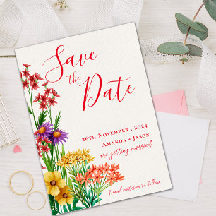 Bright Orange Wildflowers Wedding Save the Date
