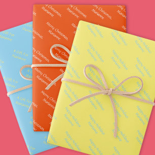 Bright Orange, Yellow & Blue Christmas Greetings Wrapping Paper Sheet