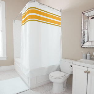 Bright Orange Yellow Top Racing Stripes On White Shower Curtain
