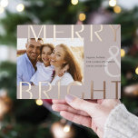 Bright Overlay | Modern Photo<br><div class="desc">A modern and colourful holiday card featuring a horizontal or landscape-orientated photo with "Merry & Bright" overlaid in oversized rose gold foil lettering. Personalise with your custom holiday greeting,  family name,  and the year. A chic and modern minimalist choice for your Christmas 2022cards.</div>