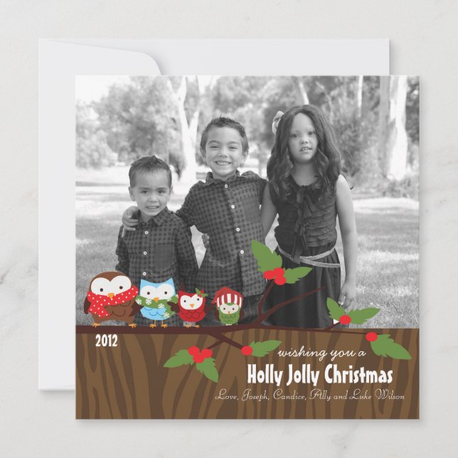 Bright Owl Christmas Holiday Cards Custom (Front)