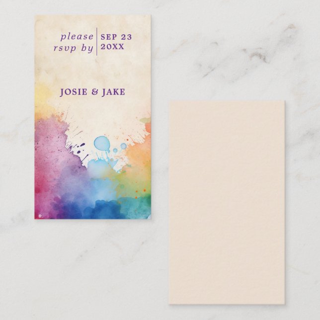 Bright paint splashes RSVP Enclosure Card (Front/Back)