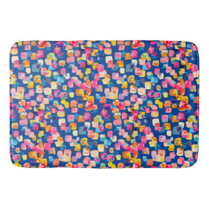 Bright Painted Abstract Square Pattern Bath Mat