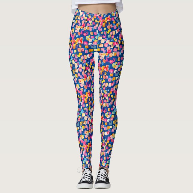 Bright Painted Abstract Square Pattern Leggings (Front)