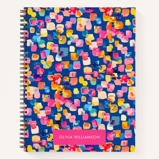 Bright Painted Abstract Square Pattern Notebook (Front)