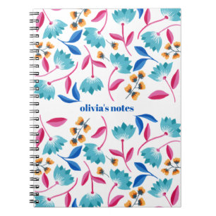 Bright Painted Blue Pink Tulip Floral Garden Notebook