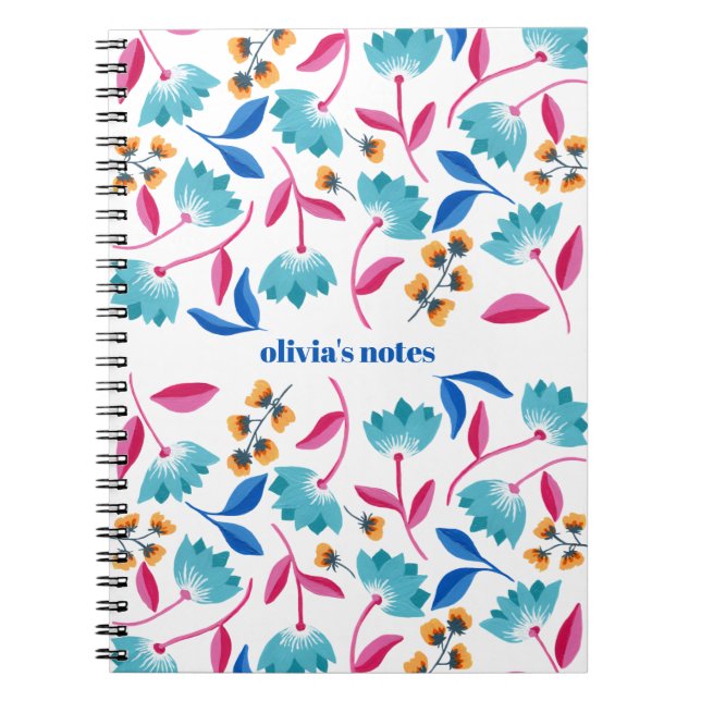 Bright Painted Blue Pink Tulip Floral Garden Notebook (Front)