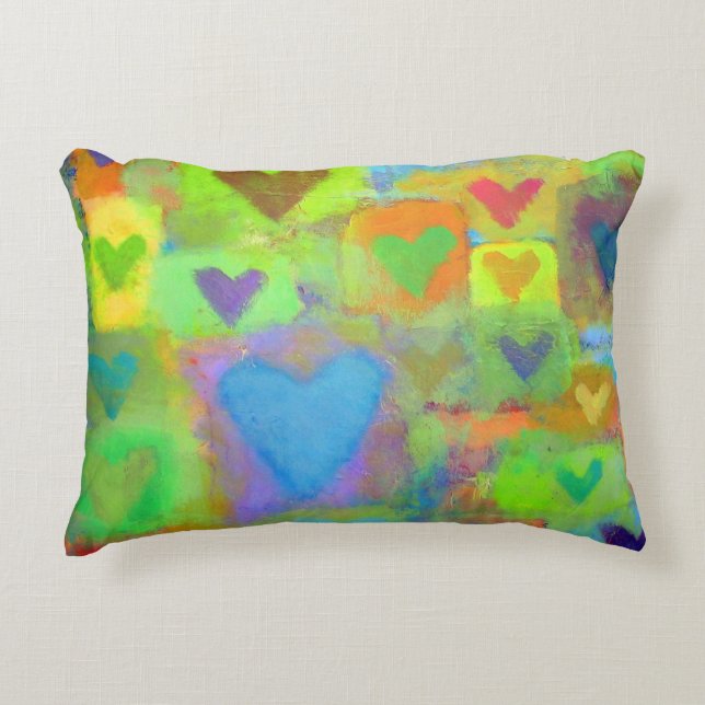 Bright Painted Hearts Decorative Cushion (Front)