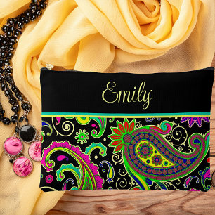 Bright paisley personalised accessory pouch