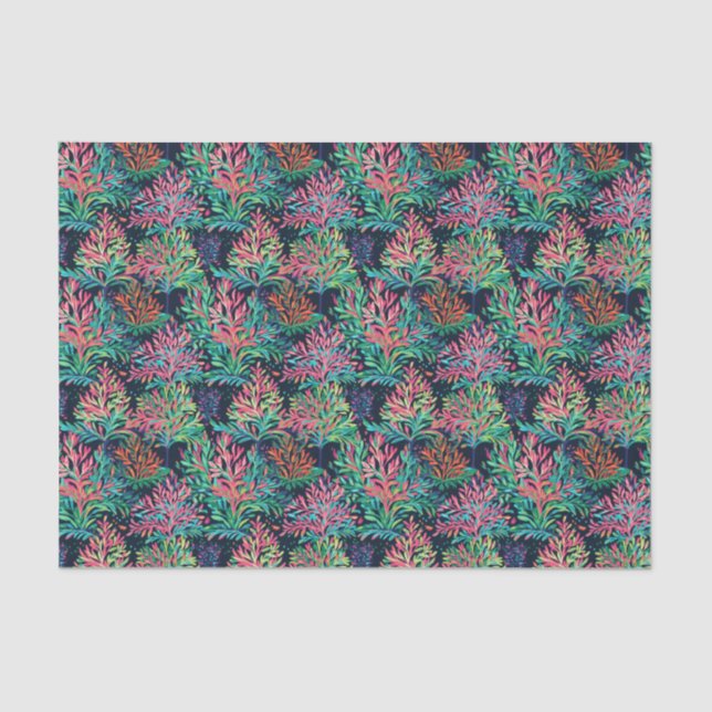 Bright Palm Beach Christmas Coral Greenery Tissue Paper (Front)