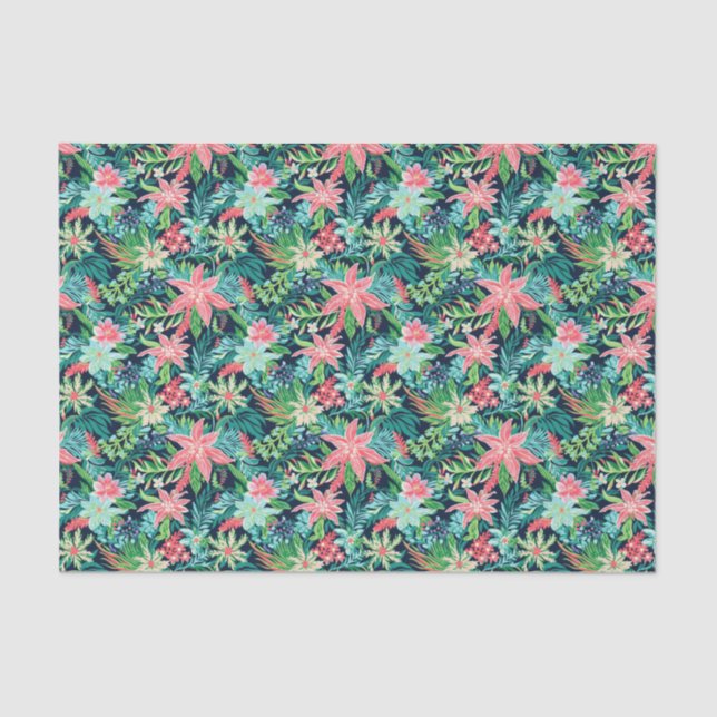 Bright Palm Beach Christmas Floral Poinsettia Tissue Paper (Front)